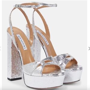 AQUAZZURA Sinner Plateau 140 Metallic-Leather Sandals - Silver